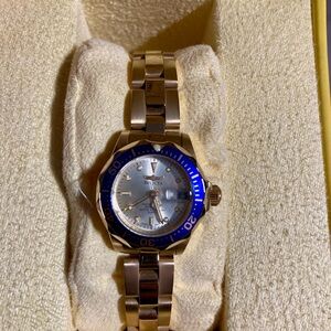 Invicta Women's Gold Watch with Blue Accents